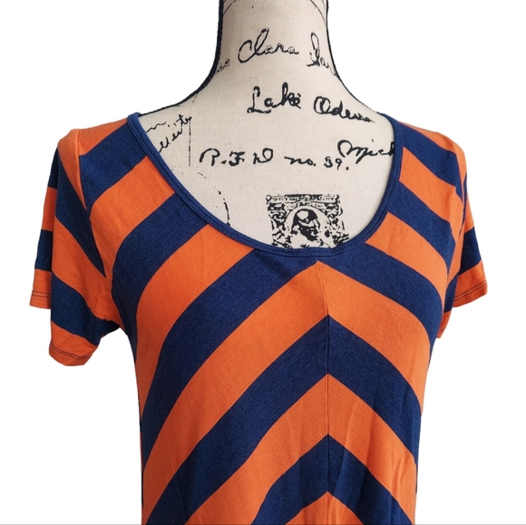 LulaRoe Orange and Blue Stripes Classic Tunic Top Short Sleeve S - Picture 4 of 8
